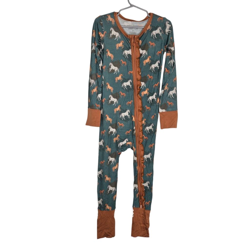 NWT Laree & Co Bamboo Horse Print Zipper Ruffle Convertible Footie Girl 4T